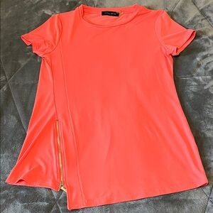 Ivanka Trump Coral Short Sleeve Top with Gold Zipper